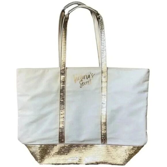 victoria-s-secret-bags-victorias-secret-white-canvastote-bag-gold